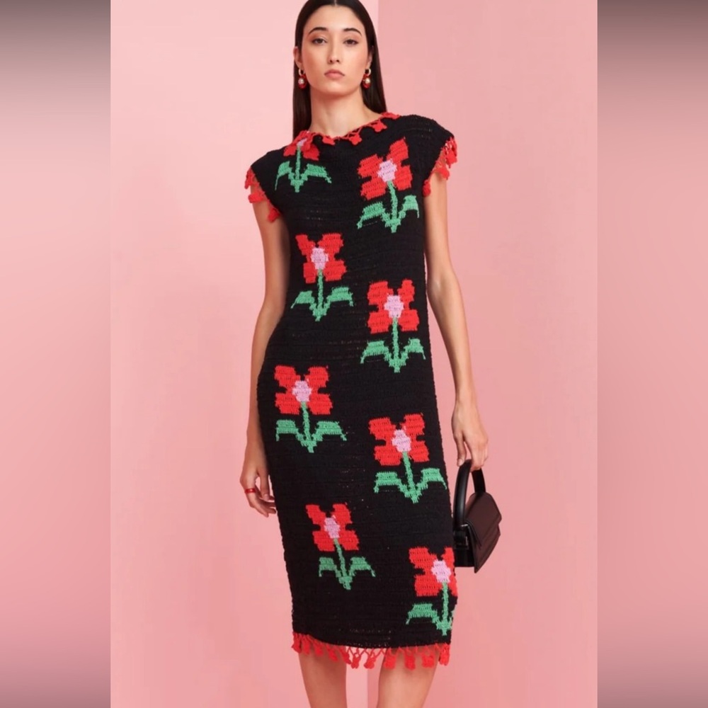 Celia b crochet flower printed dress